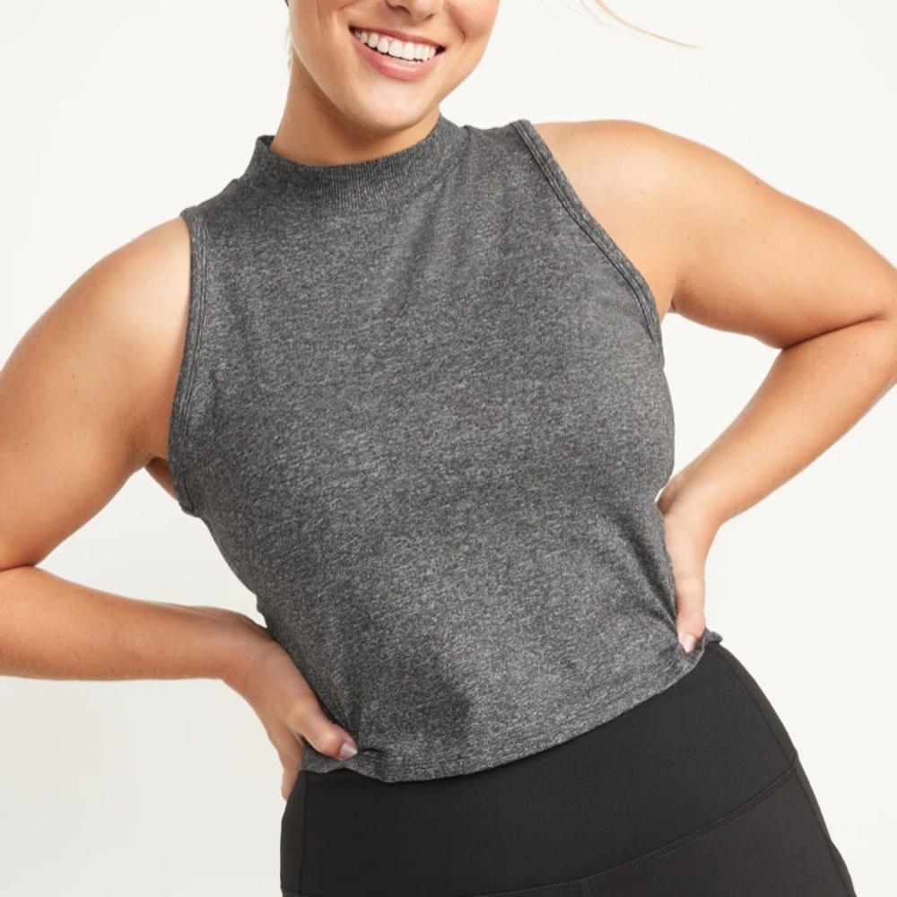 KOS USA | High Neck Crop Athletic Tank | Gray Marl | Medium/Small